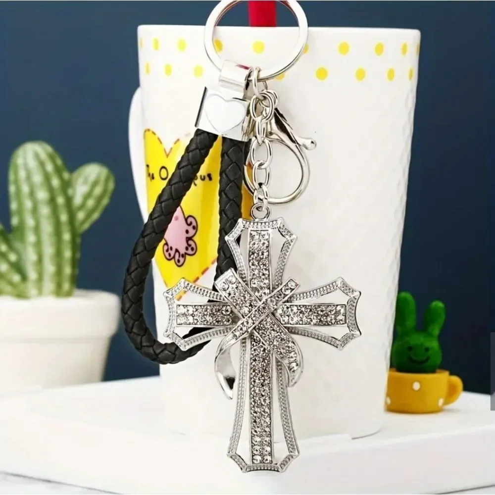 CHRISTIAN CROSS Sparkling Embellished Silver Tone Keychain